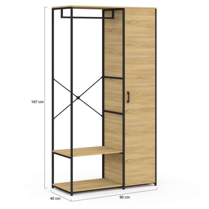 Dressing penderie étagères avec porte L. 100 cm DETROIT design industriel