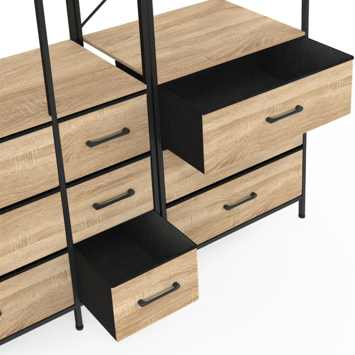 Armadio componibile UTAH XXL L. 150 cm con 3 ripiani e 9 contenitori in legno e tessuto nero