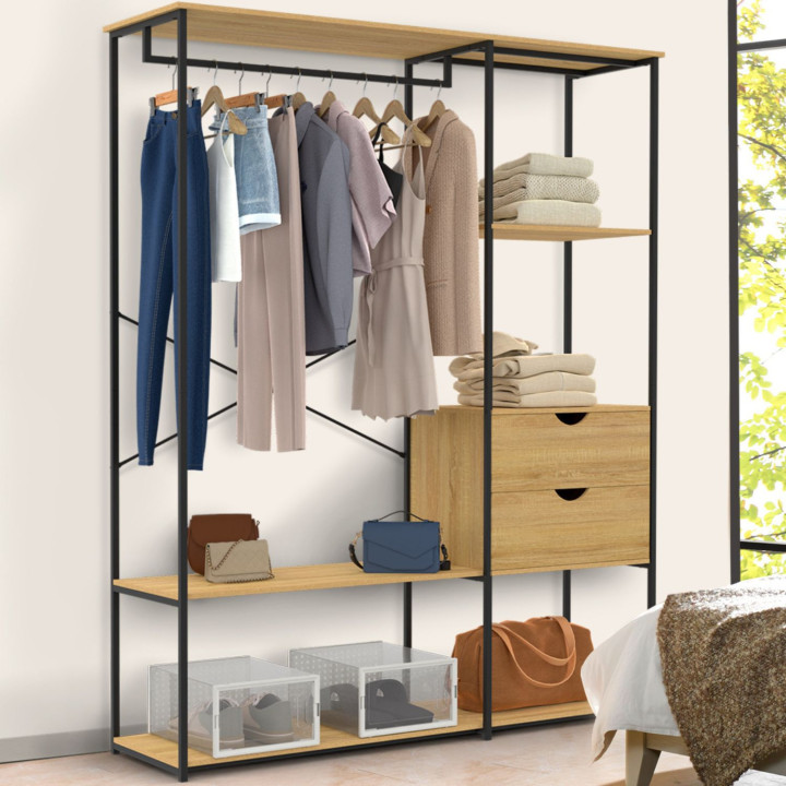 Dressing penderie avec étagères et 2 tiroirs  L. 130 cm DETROIT design industriel