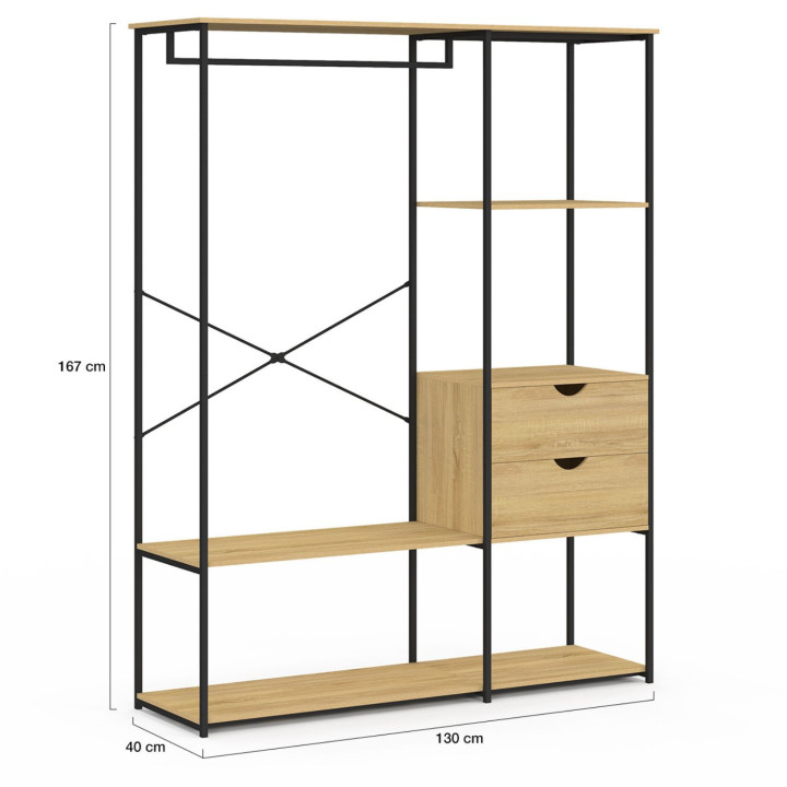 Ankleidezimmer Garderobe mit Regalen und 2 Schubladen B. 130 cm DETROIT Industriedesign