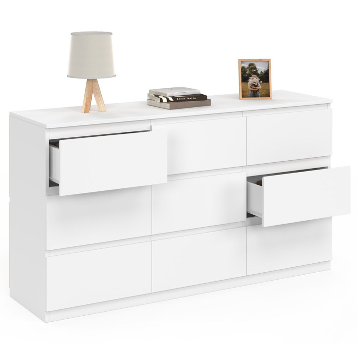 TOMI XXL Cassettiera a 9 cassetti 136 cm legno bianco