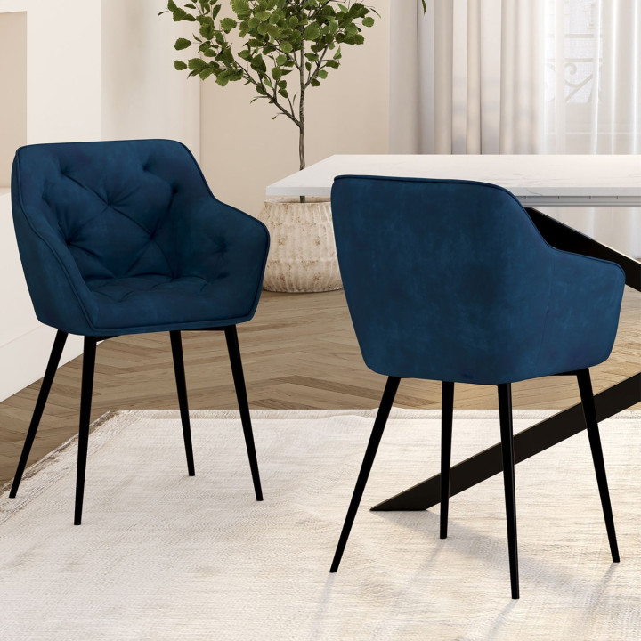 Set van 2 met eendenblauw fluweel beklede eetkamerstoelen - LYA | IdMarket