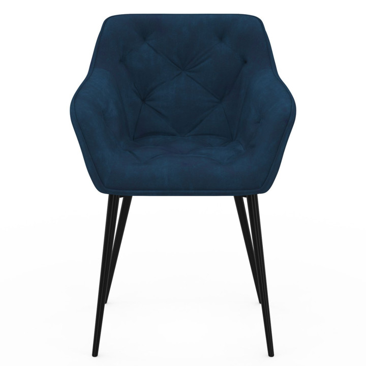 Lot de 2 chaises de salle à manger, fauteuils de table capitonnés LYA velours bleu canard