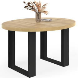 Ronde vaste eettafel voor 4 personen, hout en zwart 110 cm - PHOENIX | IdMarket