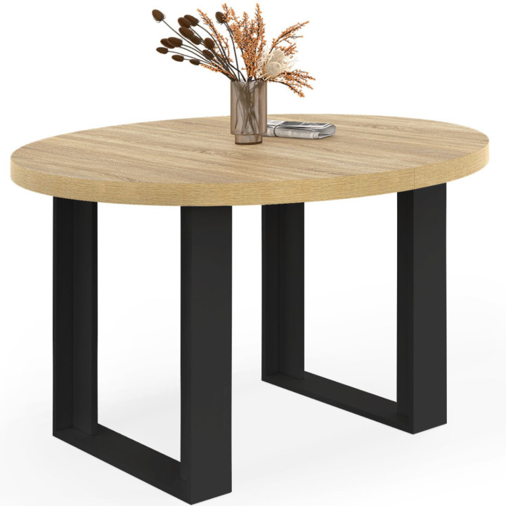 PHOENIX Mesa de comedor redonda extensible de 4 plazas en madera y negro 110 cm