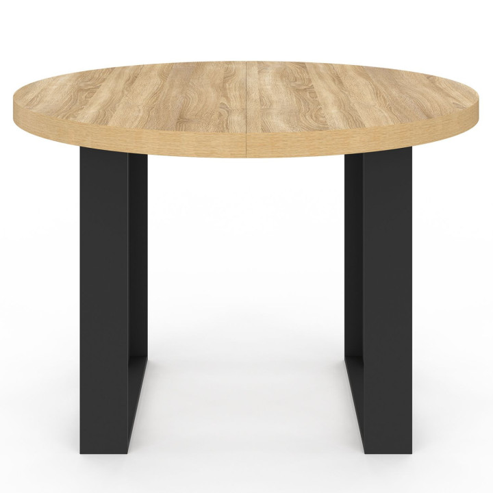 PHOENIX Mesa de comedor redonda extensible de 4 plazas en madera y negro 110 cm