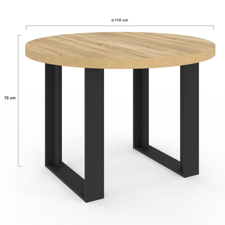 Runder feststehender Esstisch für 4 Personen aus Holz und in Schwarz, 110 cm – PHOENIX