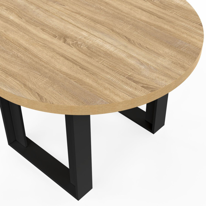 Mesa de comedor fija redonda para 4 personas, de madera y color negro, 110 cm - PHOENIX