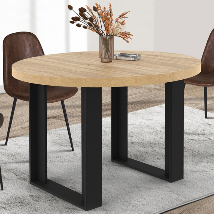 Runder feststehender Esstisch für 4 Personen aus Holz und in Schwarz, 110 cm – PHOENIX