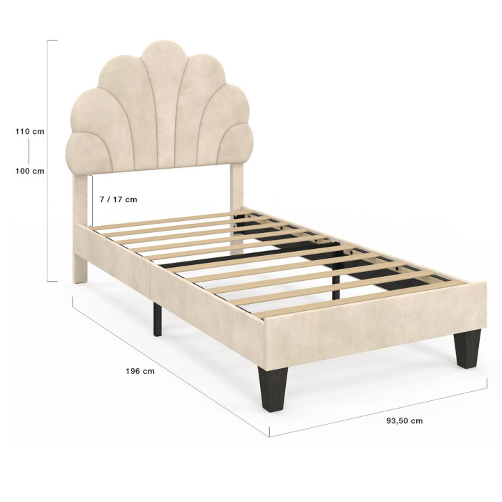 Einzelbett Muschel 90 x 190 cm AMANDA mit beigem Velours-Federkern - AMANDA | IdMarket