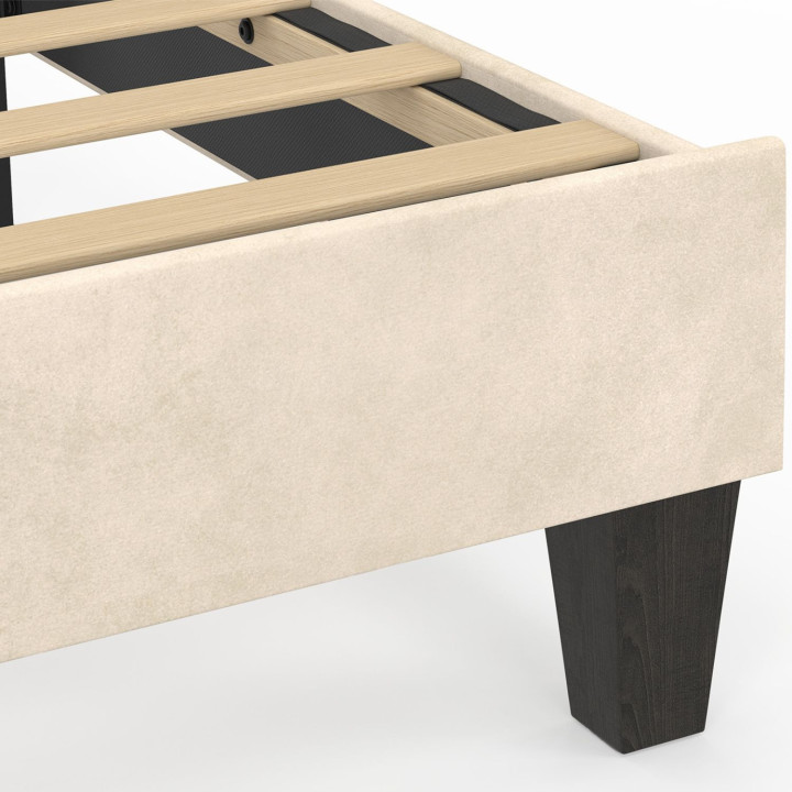 Lit simple coquillage 90 x 190 cm AMANDA avec sommier velours beige