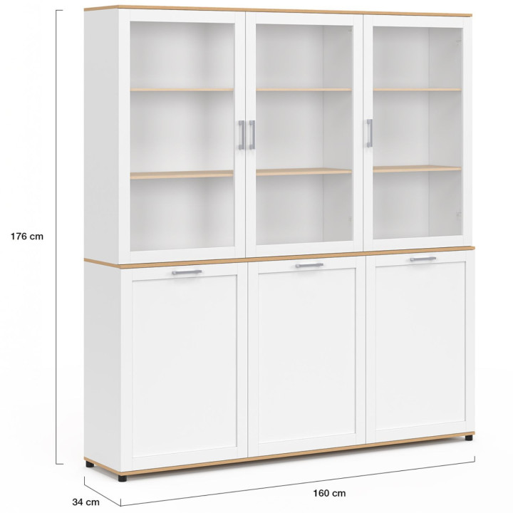 Cómoda de 160 cm con 6 puertas blanca y madera - VITO | IdMarket