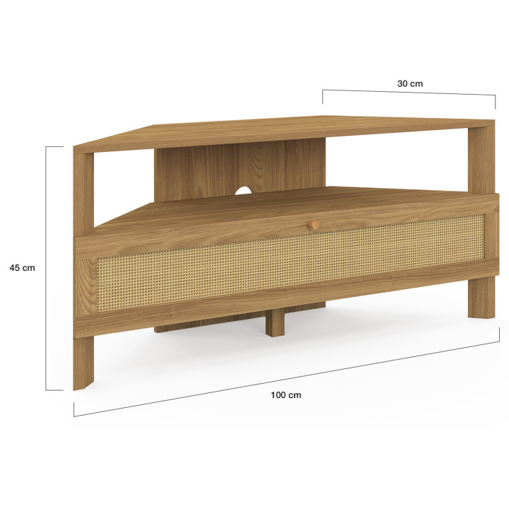 100 cm hoek TV meubel 1 deur natuurlijk riet effect - HANAE | IdMarket