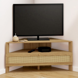 Mueble TV esquinero 100 cm 1 puerta efecto caña natural - HANAE | IdMarket