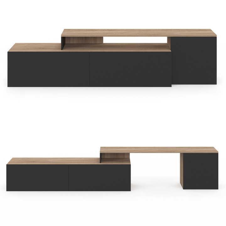 Houten en zwart modulair hoekmeubel TV 180-240 cm - BASILE | IdMarket