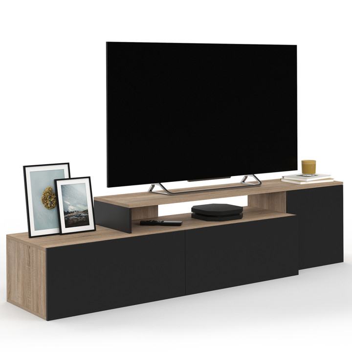 Modulares Eck-TV-Möbel BASILE drehbar 140-180 cm Holz und Schwarz