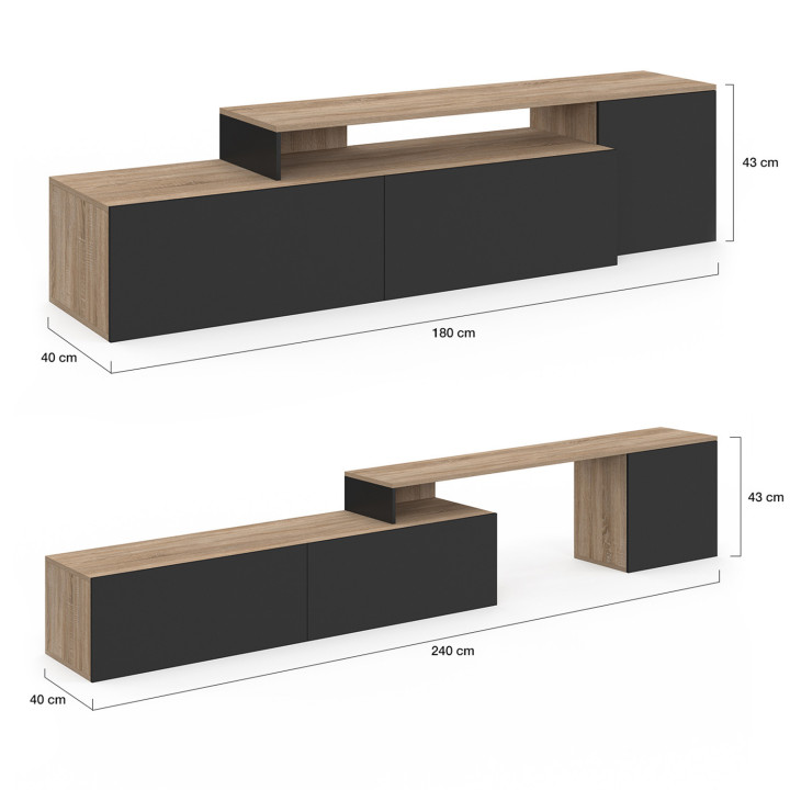 Mueble esquinero modular madera y negro 140-180 cm - BASILE | IdMarket