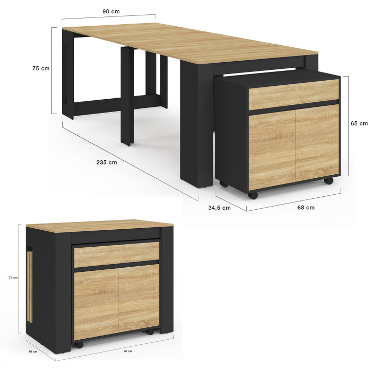 Uitschuifbare buffettafel voor 10 personen, hout en zwart, 235 cm - ORLANDO