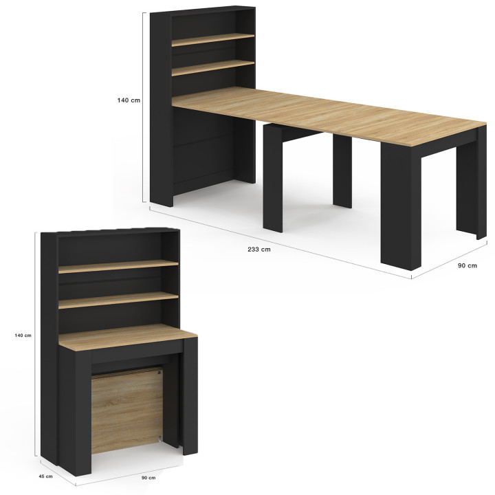 Ausziehbarer hoher Buffettisch für 8 Personen, Holz und Schwarz, 235 cm – ORLANDO