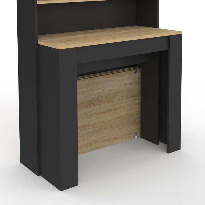 Buffet haut  console extensible en table à manger rectangle ORLANDO 8 personnes bois et noir 235 cm