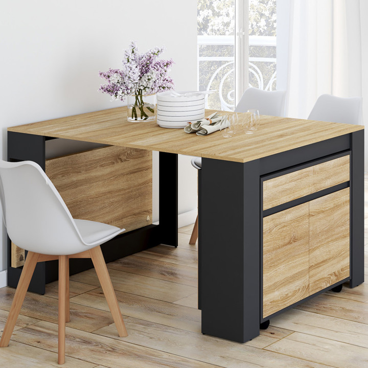 Uitschuifbare buffettafel voor 10 personen, hout en zwart, 235 cm - ORLANDO