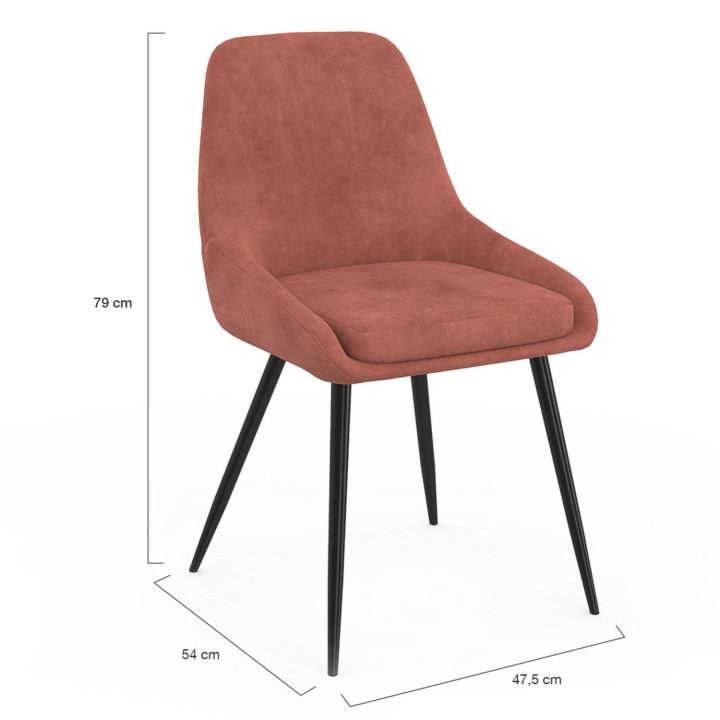 Set van 4 THALYA terracotta fluwelen stoelen met armleuningen