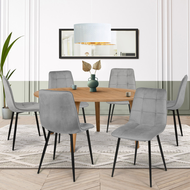 Lot de 6 chaises MILA en velours gris clair pour salle à manger