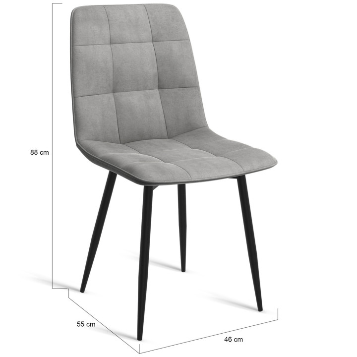 Lot de 6 chaises MILA en velours gris clair pour salle à manger