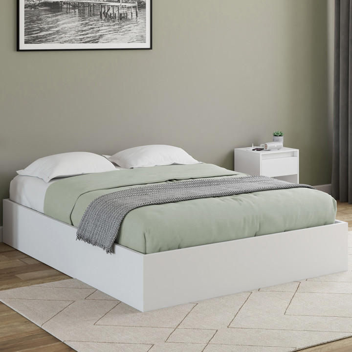 Doppelbett mit Bettkasten und Lattenrost 160 x 200 cm weiß - SANDSIDE | IdMarket