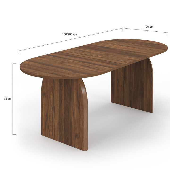 Table à manger extensible japandi ovale EDITH 6-10 personnes noyer 160 - 200 cm
