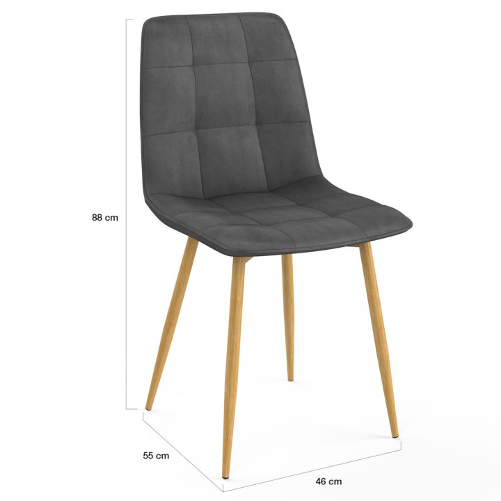 Set di 6 sedie da pranzo MILA in velluto grigio scuro con gambe effetto legno