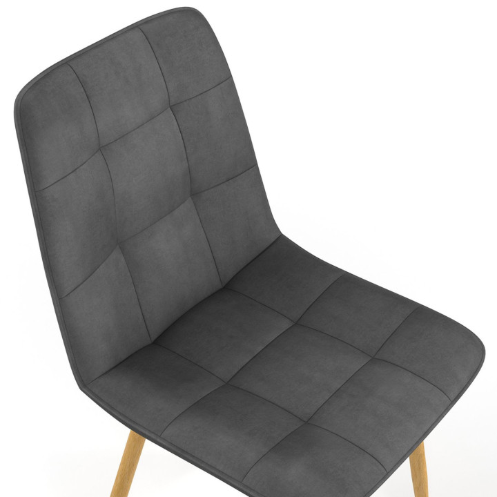 Lot de 6 chaises MILA en velours gris foncé pied effet bois pour salle à manger