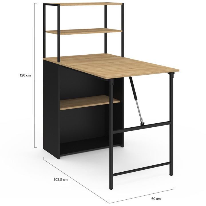 Escritorio librería plegable con tablero de haya y negro - RAY | IdMarket