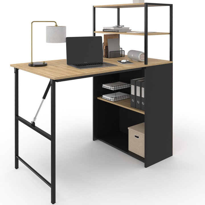 Escritorio librería plegable con tablero de haya y negro - RAY | IdMarket