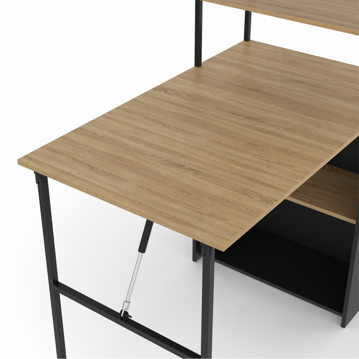 Bureau bibliothèque pliable RAY plateau rabattable bois façon hêtre et noir