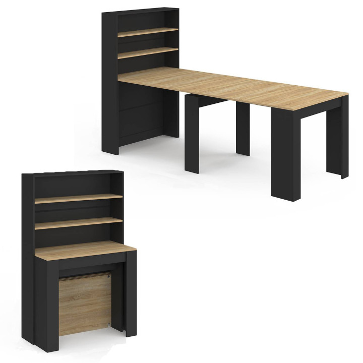 Mesa de comedor alta extensible para 8 personas, de madera y negra, 235 cm - ORLANDO
