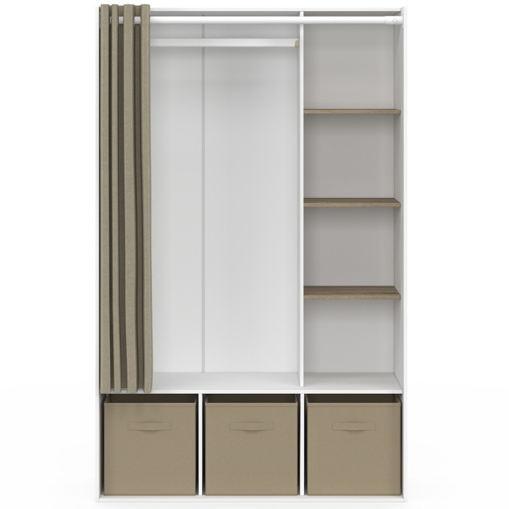 Vestidor blanco con estantes, almacenaje y cortina - DIANE | ID Market