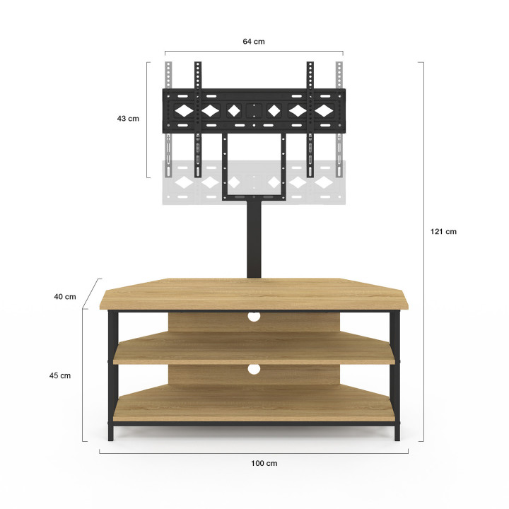 100 cm Eck TV-Möbel mit Regalen und verstellbarer TV-Halterung von 32 bis 70 Zoll Industriedesign - DETROIT | IdMarket