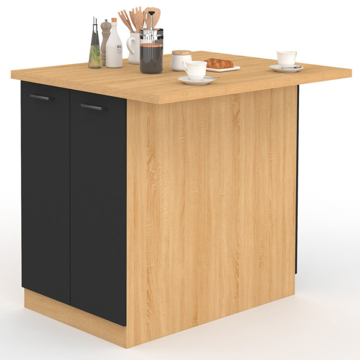 Isola da cucina economica da 100 cm in faggio e nero - IVO | ID Market