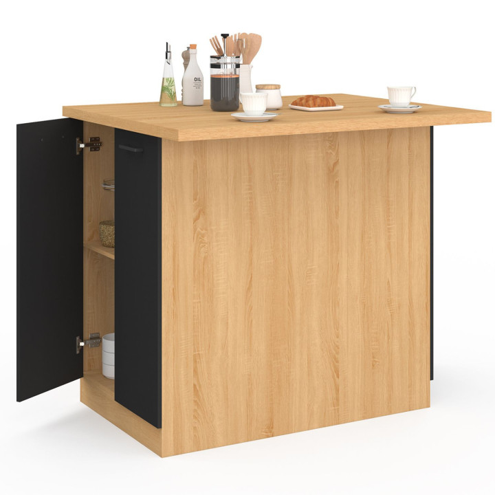 Isola da cucina economica da 100 cm in faggio e nero - IVO | ID Market