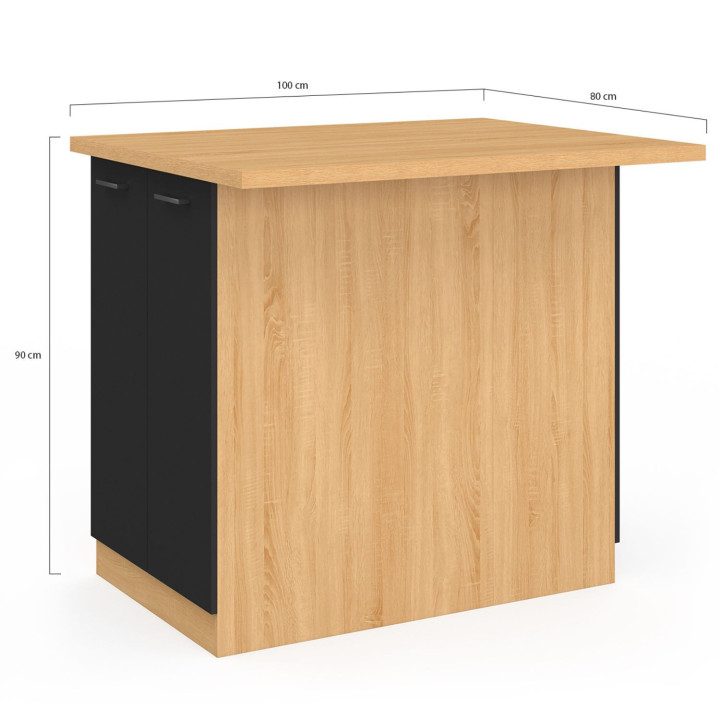 Voordelig 100 cm beuken en zwart keukeneiland - IVO | ID Market