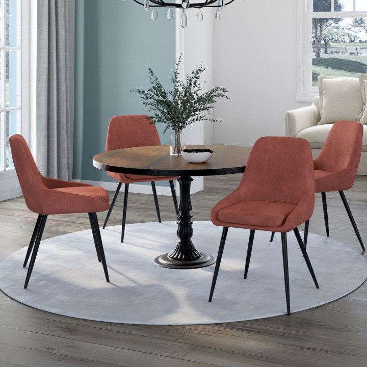 Set di 4 sedie THALYA in velluto terracotta con braccioli