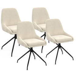 Lot de 4 chaises pivotantes THALYA en velours beige avec accoudoirs