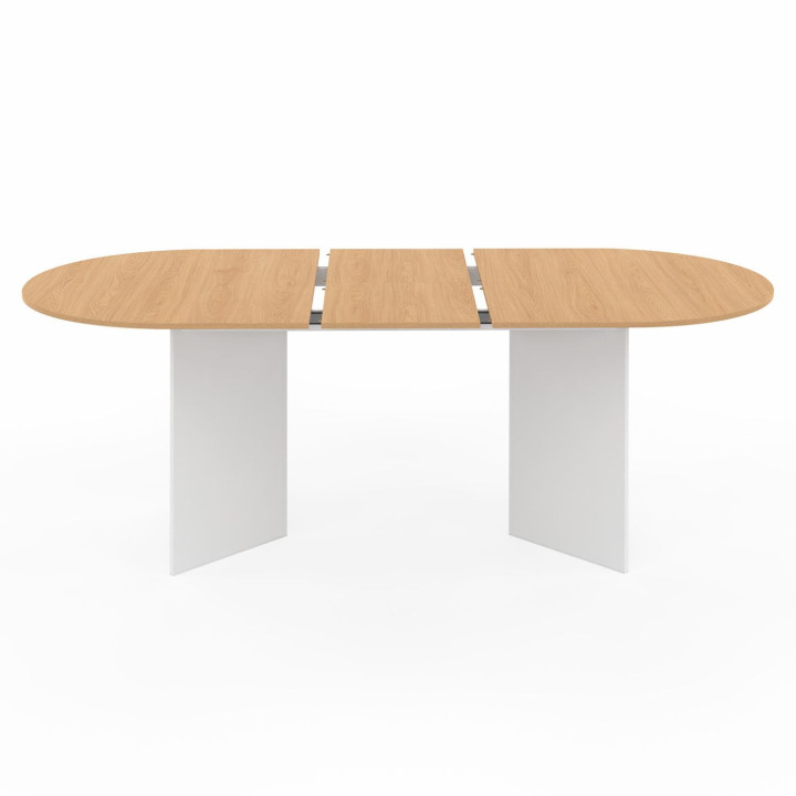 MARTHE mesa de comedor ovalada extensible 6-10 personas haya aspecto madera y blanco 160-200 cm