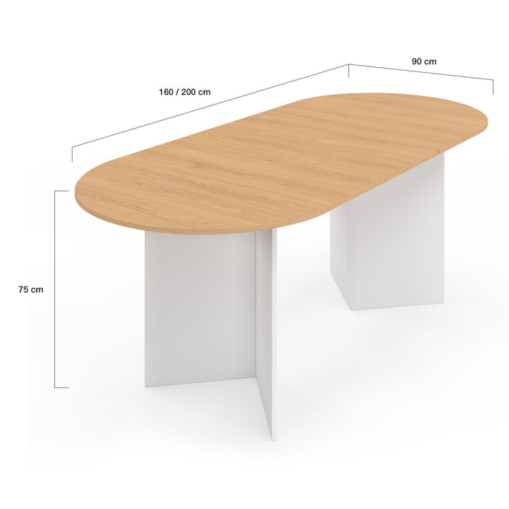 Table  à manger extensible ovale MARTHE 6 -10 personnes bois façon hêtre et blanc 160-200 cm