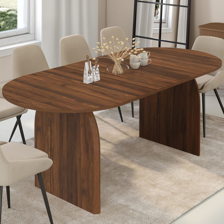 Mesa de comedor extensible japandi oval 6-10 personas nogal - EDITH | IdMarket
