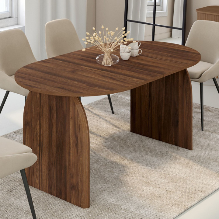 Uitschuifbare japandi ovale eettafel EDITH 6-10 personen walnoot 160 - 200 cm