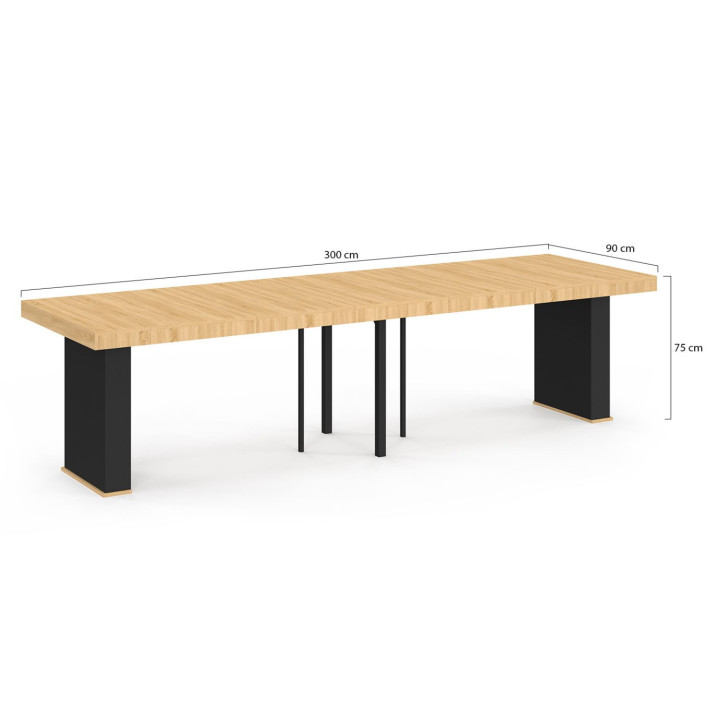 EDEN 14 persoons uitschuifbare consoletafel 300 cm hout en zwart