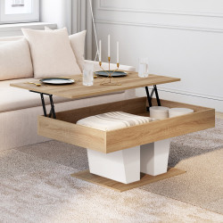 Salontafel met rechthoekig hout en wit opklapbaar tafelblad - ELIAD | IdMarket