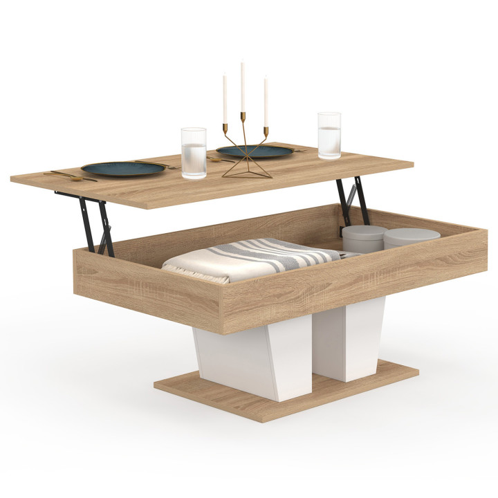 Niedriger Tisch mit rechteckiger Klappplatte ELIAD Holz und Weiß